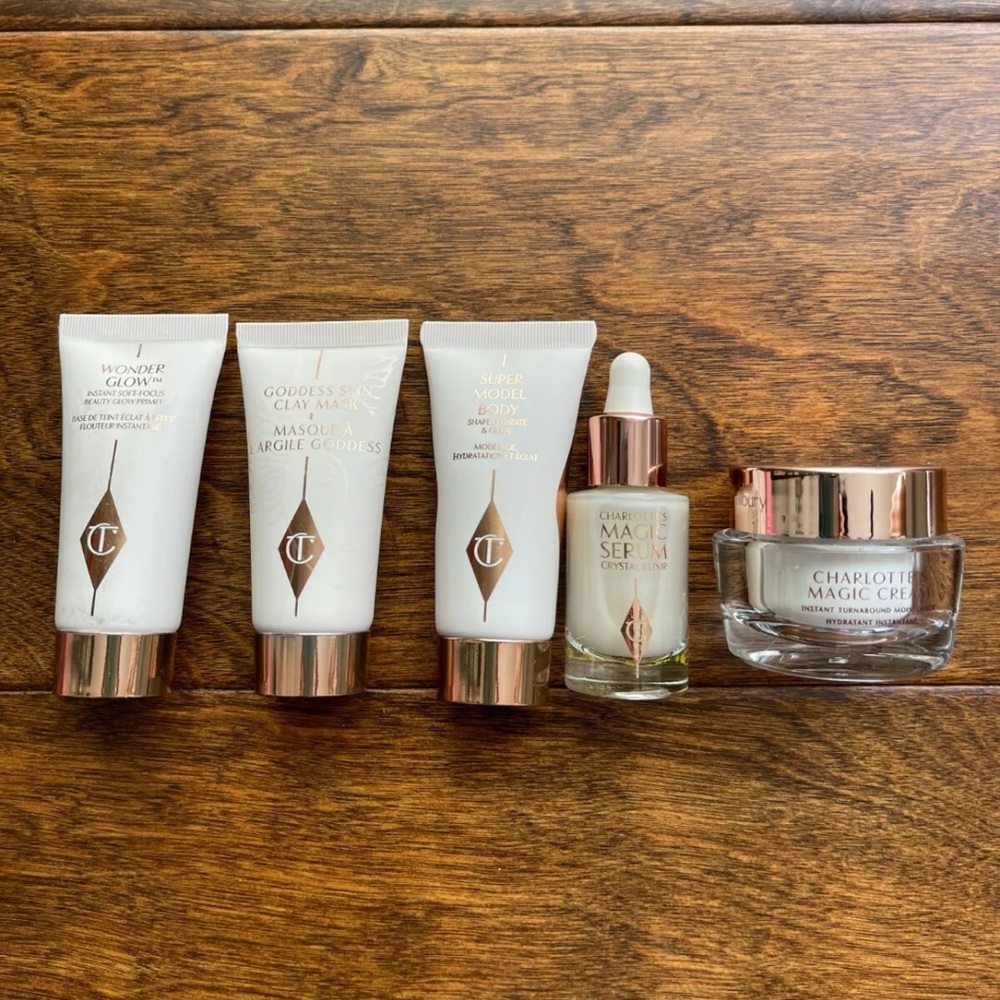 Charlotte Tilbury Minis Skincare Set Magic Cream Serum Clay Mask Wonderglow